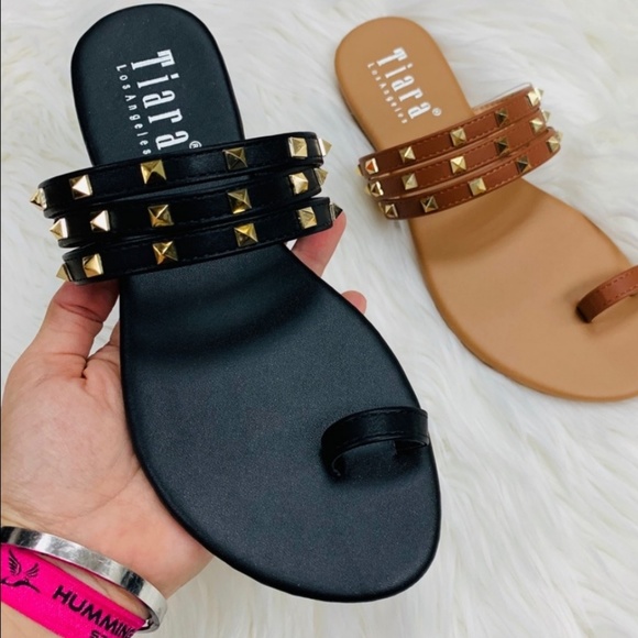 Black studded single toe sandal - Picture 2 of 4